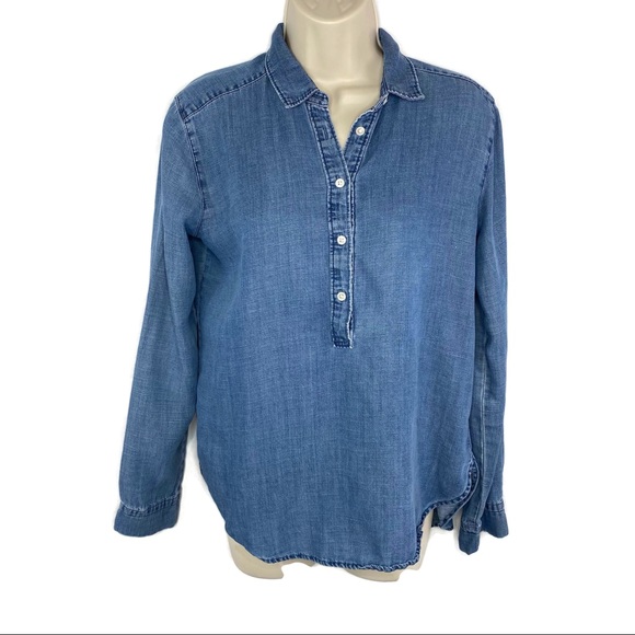 Ann Taylor Loft Blue Soft Denim Tunic front buttons With Collar Small - Picture 5 of 10